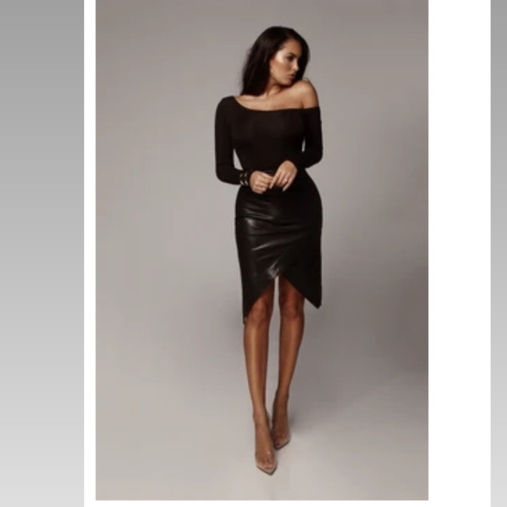 Black Faux Leather Wrap Skirt